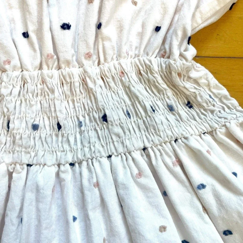 Self‎ Contrast Anthropologie White Polka Dot Mini Dress Large Summer Cottagecore